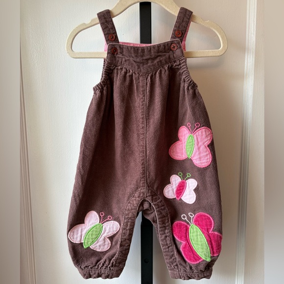 Baby Boden Other - Baby Boden | Brown Cord Overalls with Butterfly and flower appliqué | 3-6 months
